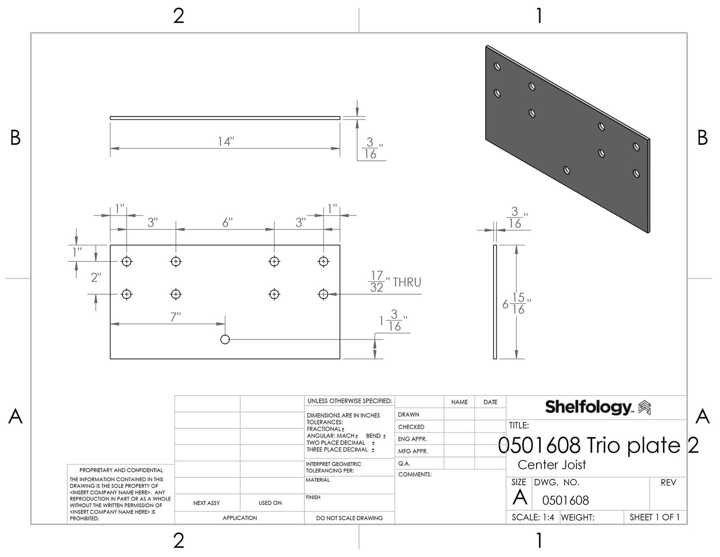 0501608 AVRAME Steel Trio Plate 2 Center Joist (Unbent)